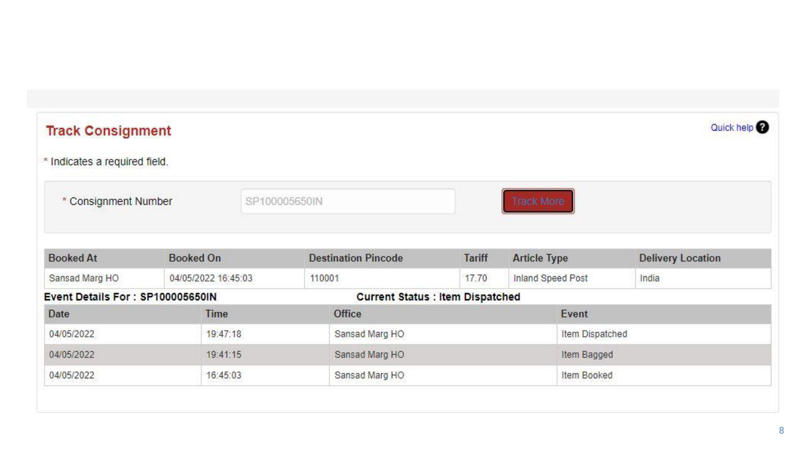 Procedure for Post Office for CSC Parcel Booking